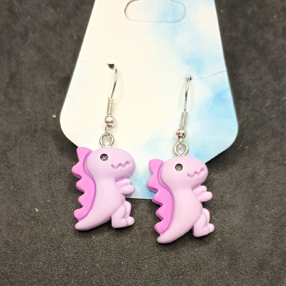 Hand Crafted Pink & Purple Dinosaur Dangle Earrings for Kids